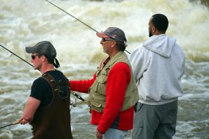 Anglers fishing on the Grand River