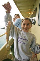 young girl perch fishing